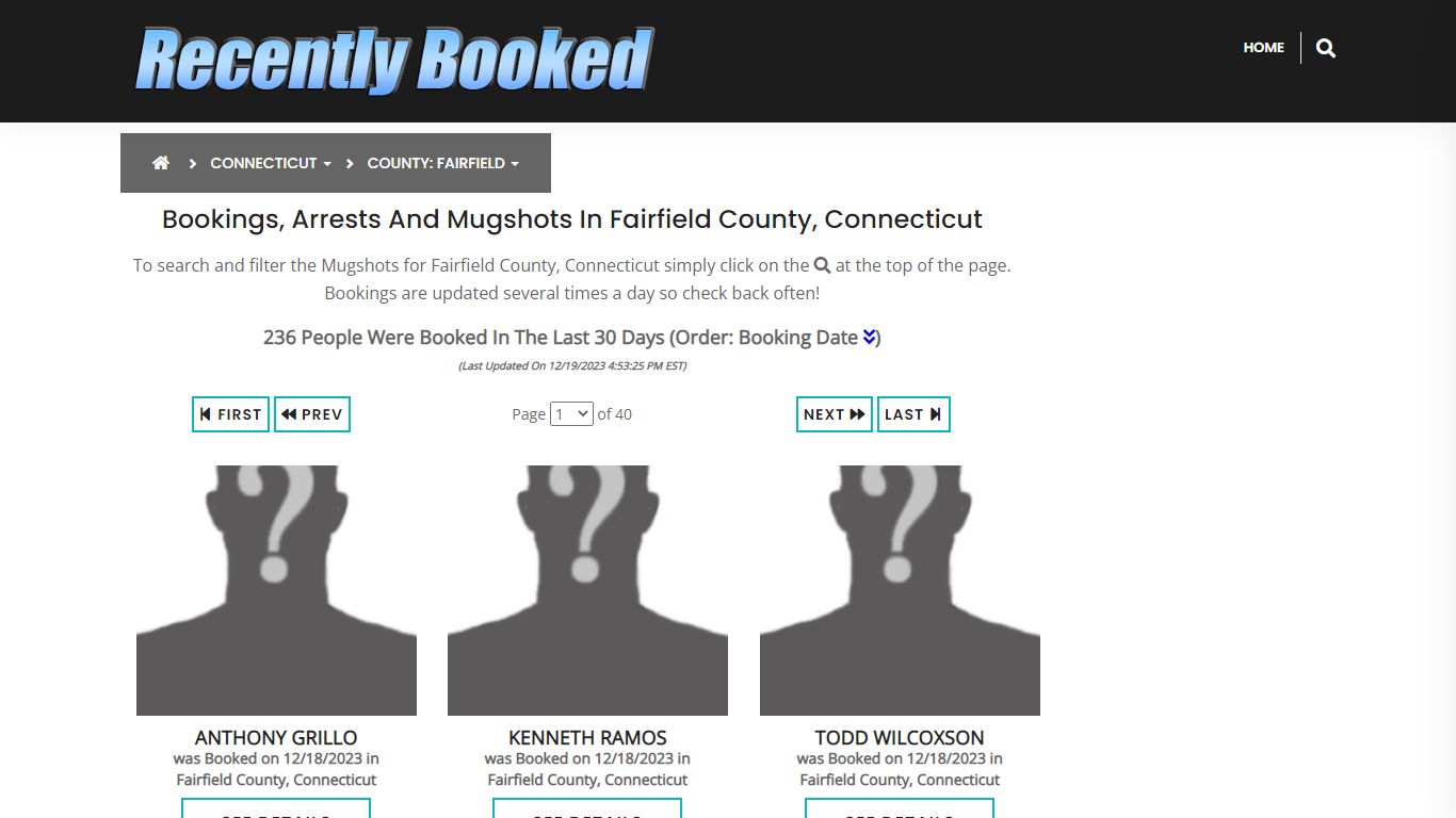 Bookings, Arrests and Mugshots in Fairfield County, Connecticut